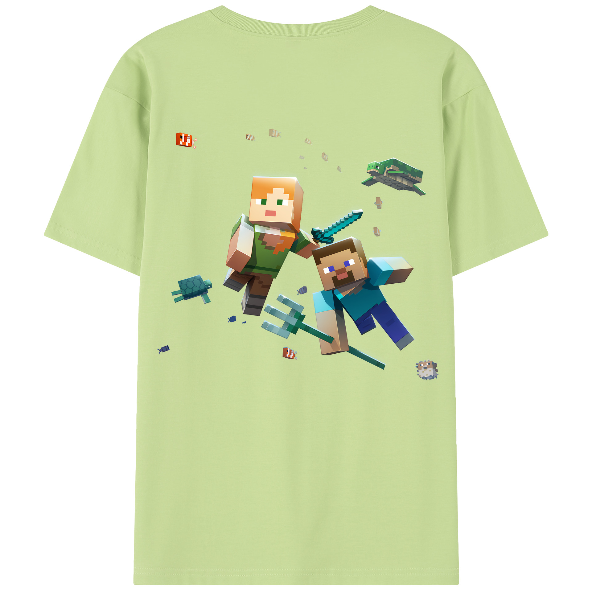 （画像用） マインクラフト ブロックの世界 Minecraft MC Block world 綿100％半袖Tシャツ（背面プリント）